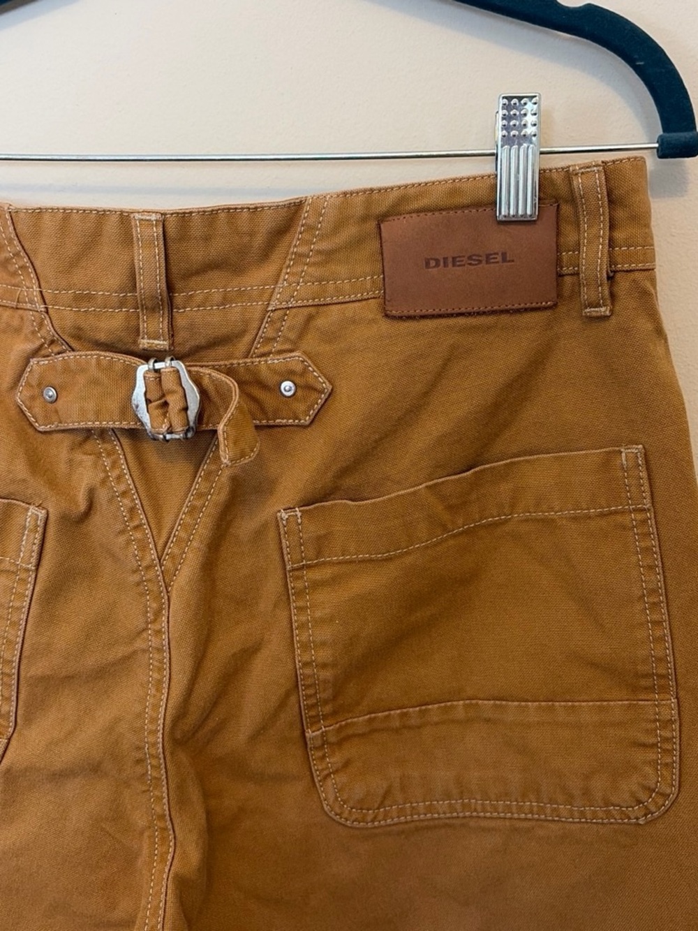 Diesel Men's Tan Canvas Cargo pants with Belt Detail
